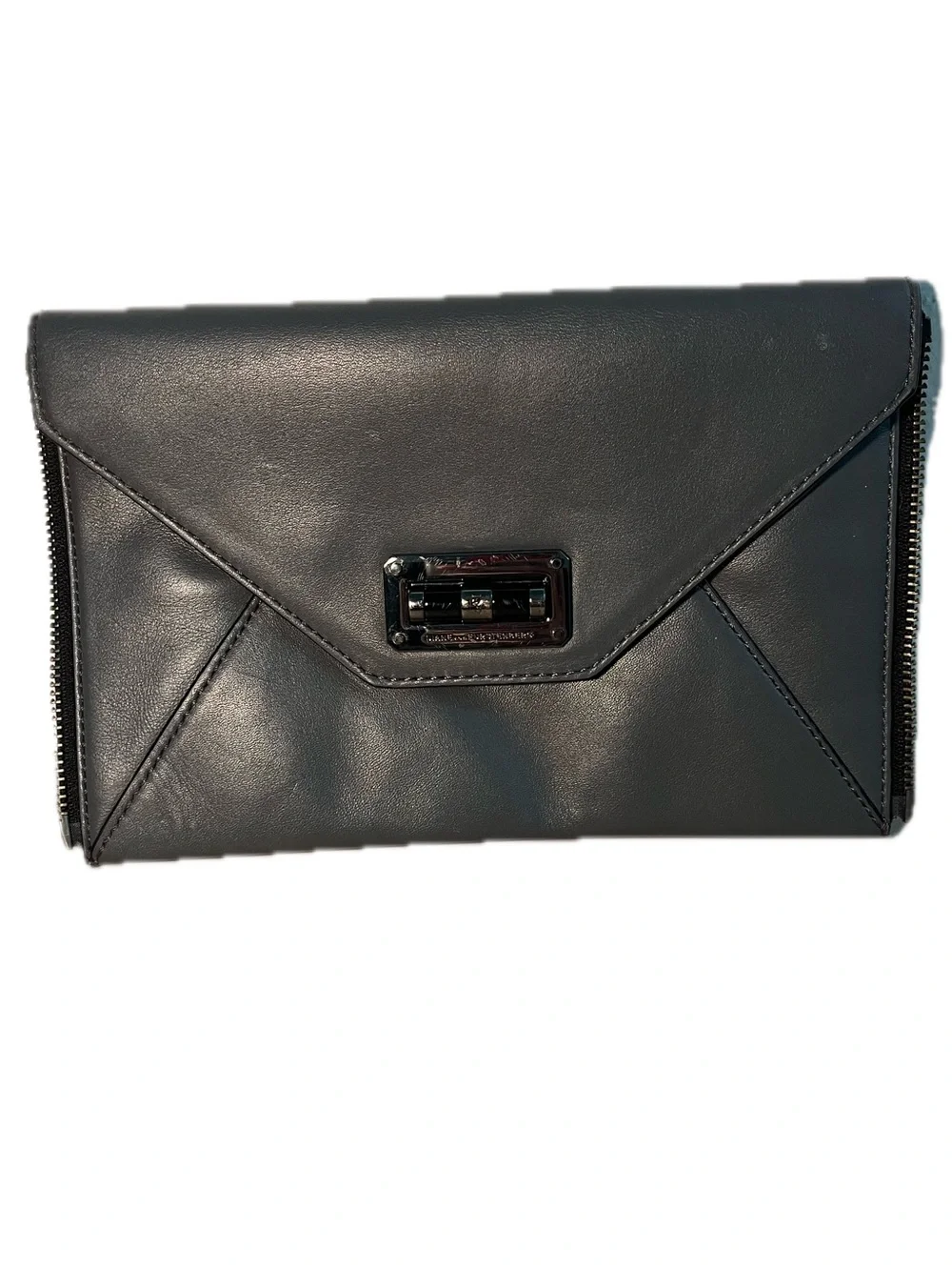 Diane Von Furstenberg Envelope Leather Clutch Wallet Black Evening Bag